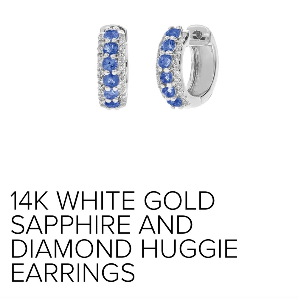 14K White Gold Sapphire & Diamond Huggie Earrings